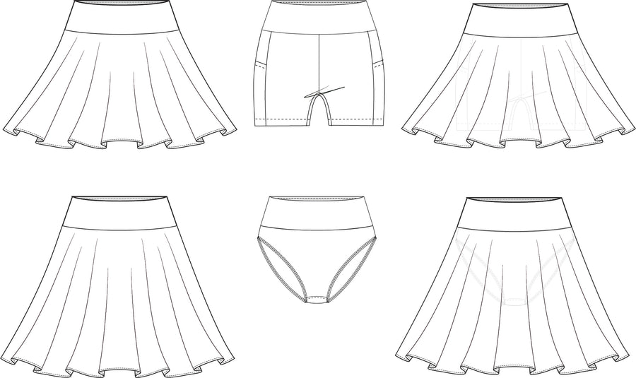Vector Mini Skirt With Gathered Detail Fashion CAD, Woman Jersey Or Woven  Fabric Skirt With Bow Technical Drawing, Flat, Sketch, Mock Up, Template.  Front Back View, White Color Royalty Free SVG, Cliparts,