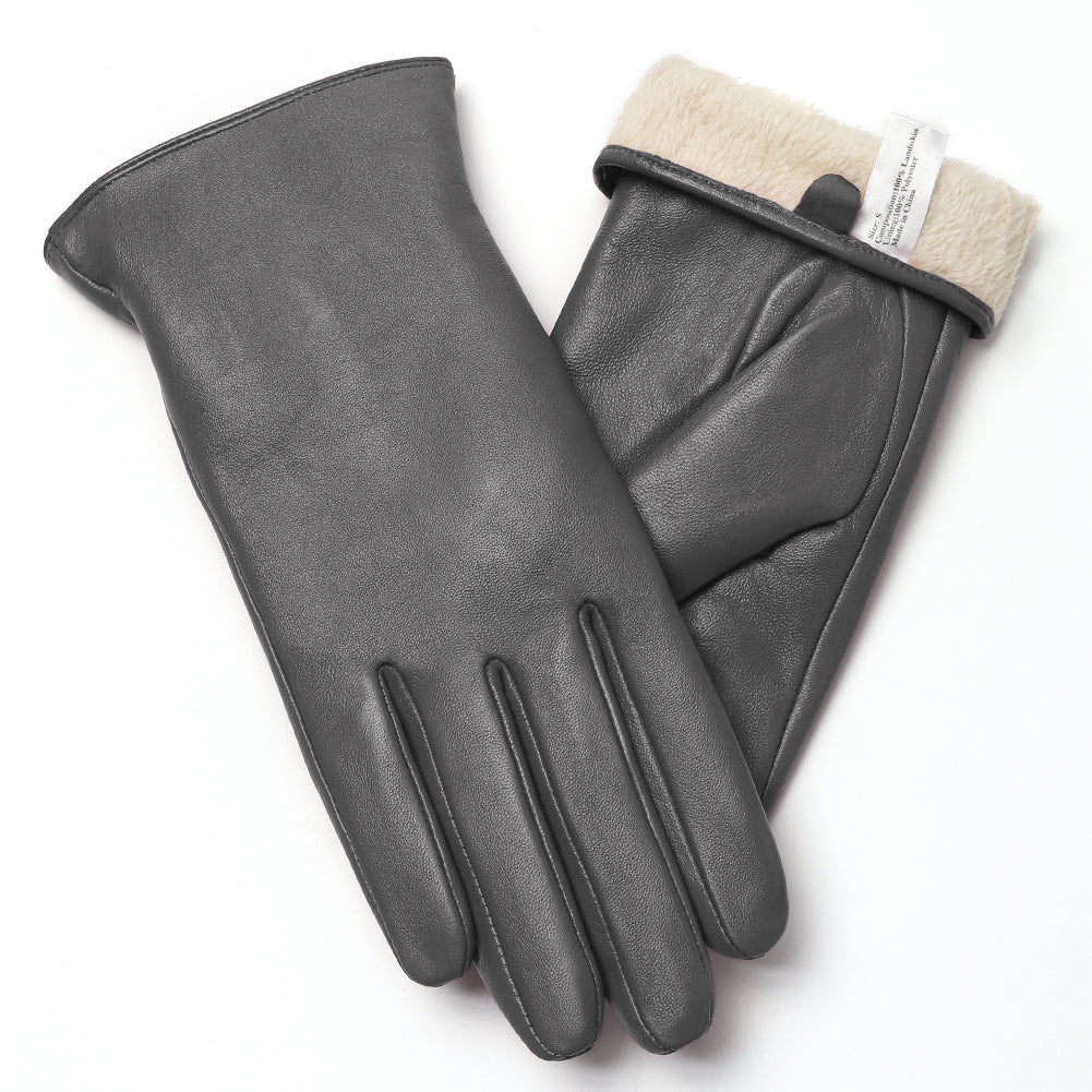 womens gray leather gloves