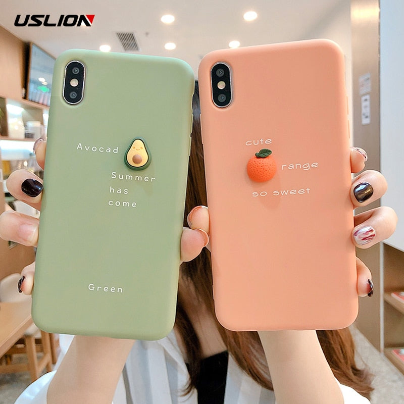 Uslion 3d Cute Orange Phone Cases Cover For Iphone 11 6s Plus 7 8 7plus X Xr Xs Max Funny Avocado Soft Back Case For Iphone 11 6 Green For Iphone