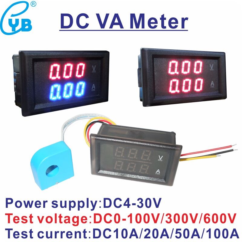 Yb28va Dc Voltage Current Meter 10a a 50a 100a 0 100v 300v 600v Hall Led Digital Voltmeter Ammeter Dual Meter Ampere Amp Volt Dc100a Dc0 100v Red Blue Dc100a Dc0 100v Red Red Dc100a