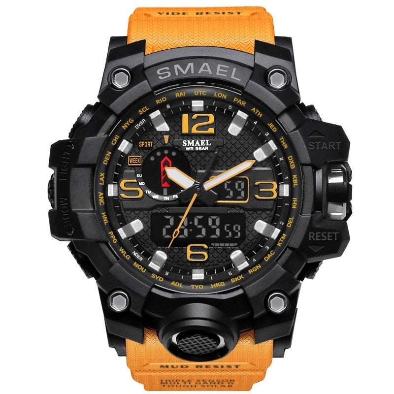 SMAEL Brand Men Sports Watches Dual Display Analog Digital LED