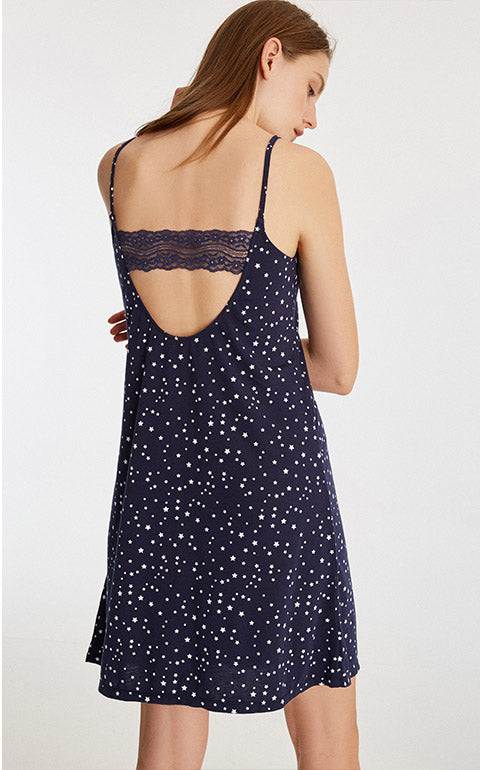 Starry Night • Lace Back Slip Dress - Peach Fleur 