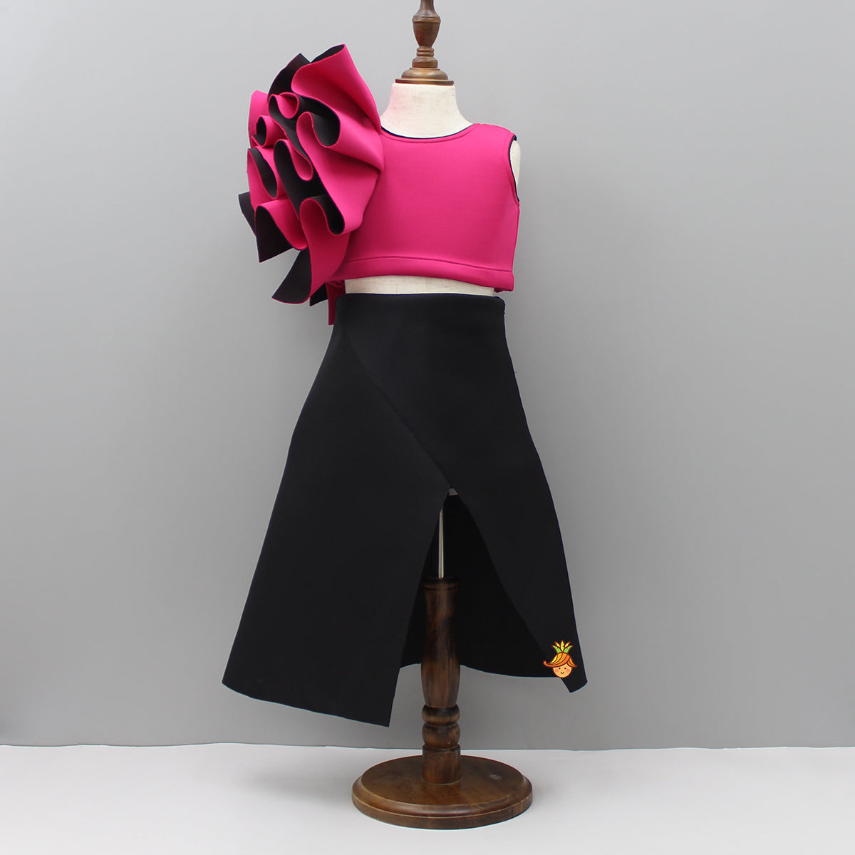 black skirt with pink top