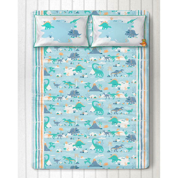 Snooze Roar Dinosaur Double Bed Sheet With Two Pillow Covers