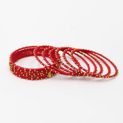 Red Faux Thread Work Bangle - Set Of 12