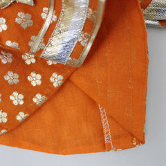 Pre Order: Floral Buti Work Orange Top With Multi Colour Lehenga And Dupatta