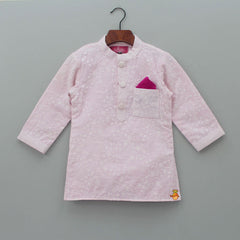 Pre Order: Floral Thread Embroidered Pink Kurta With Dhoti