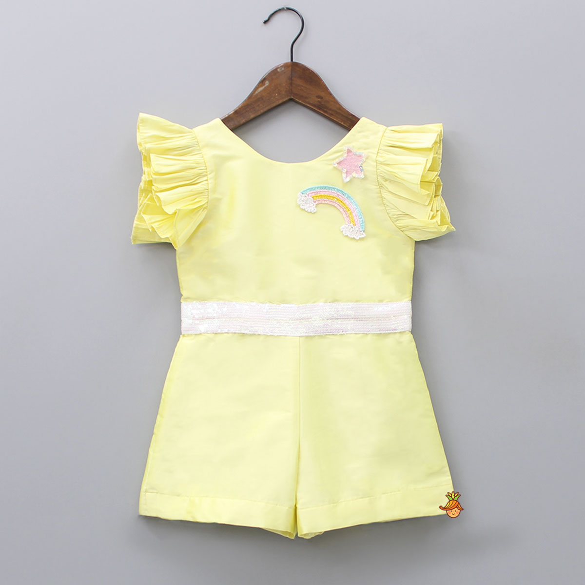 Pre Order: Tiny Colourful Rainbow Embroidered Yellow Jumpsuit | Little ...
