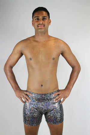 Holographic Silver Men's Hot Shorts - Funk & Flash - Holographic Clothes