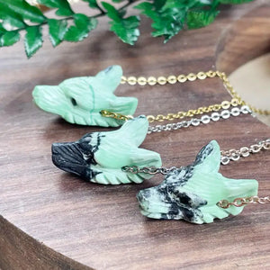Mini Carved Stone Wolf Head Necklace - Funk & Flash