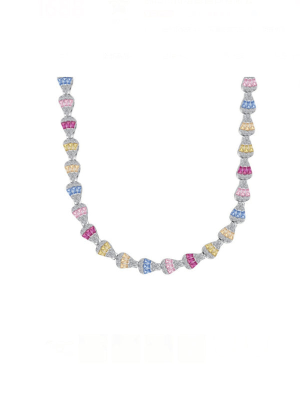 Flower Tennis Necklace .925 Sterling Silver Zircon Choker Statement Necklaces Gold / Light Pink