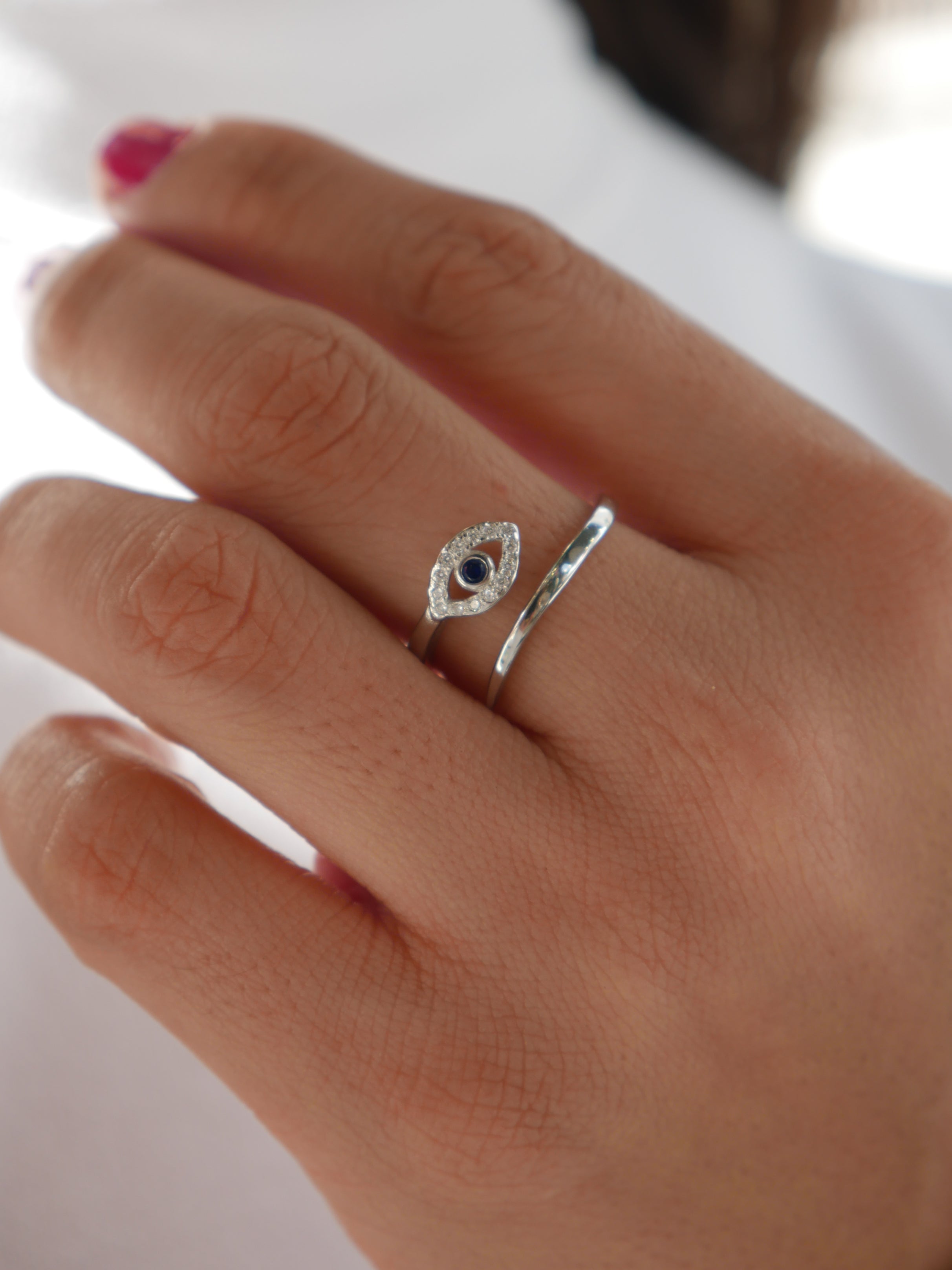 Silver Studded Black Evil Eye Ring by Trishty Jewellery – Trishty.com