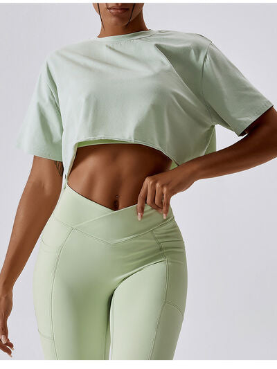 Nylon Workout Shirt Cutout Long Sleeve Cropped Thumbhole Top