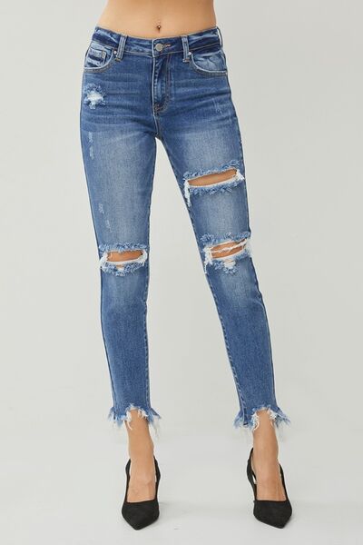Womens High Waist Distressed Frayed Hem Cropped Straight Ripped Jeans –  KesleyBoutique