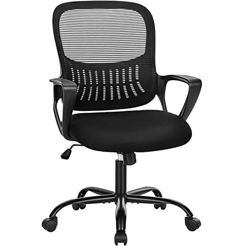   Basics Classic Puresoft PU Padded Mid-Back Office  Computer Desk Chair with Armrest, 26D x 23.75W x 42H, Black : Home &  Kitchen