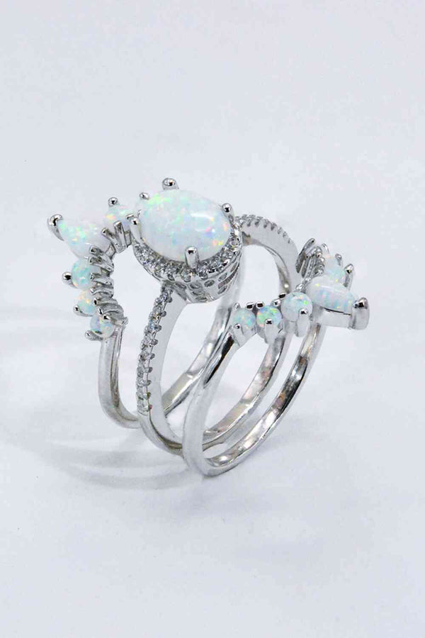 Opal Ring 925 Sterling Silver Halo Zircon Luxury Chakra Birthstone