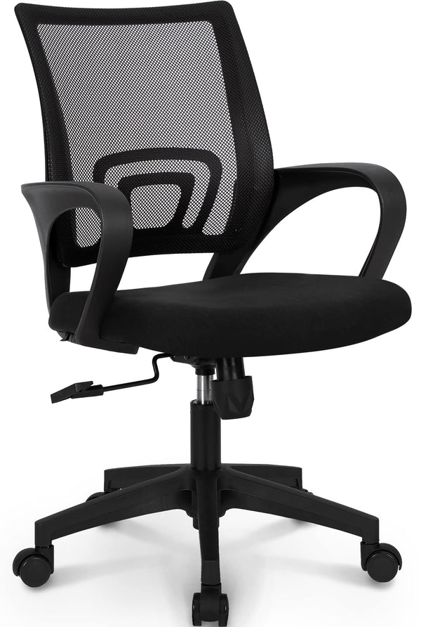 Basics Classic Puresoft PU Padded Mid-Back Office Computer Desk  Chair with Armrest, 26D x 23.75W x 42H, Black