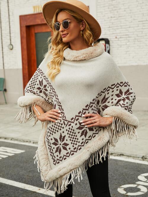 Faux Fur Trim Fashion Poncho Sweater – KesleyBoutique