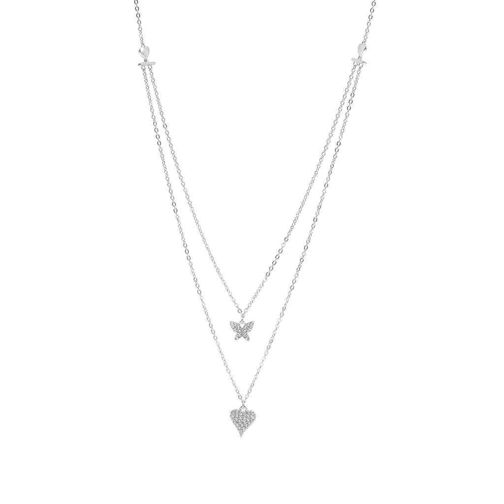 Cute Two Layers Butterfly Necklaces - Silver