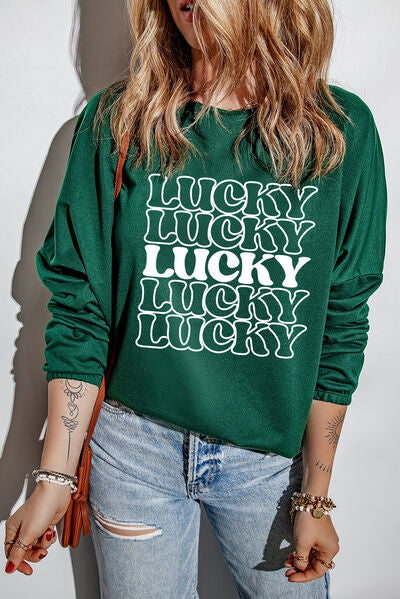 White St. Patrick Day Shirt Lucky Chenille Glitter Patched Graphic