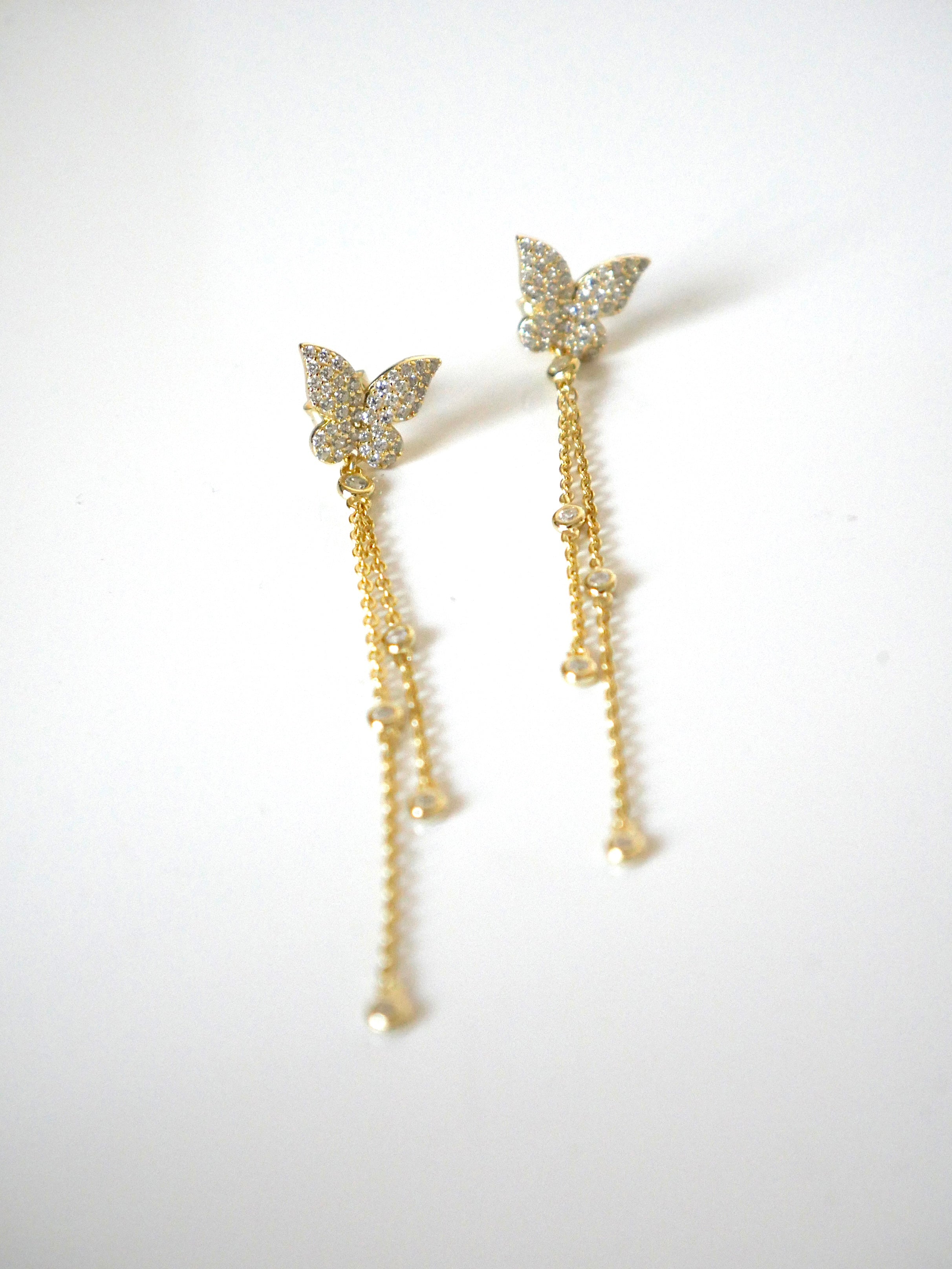 Butterfly Earrings, 925 Sterling Silver Pave Diamond CZ Two