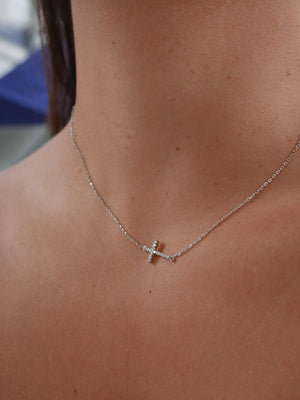 Side ways cross sparkle Necklace