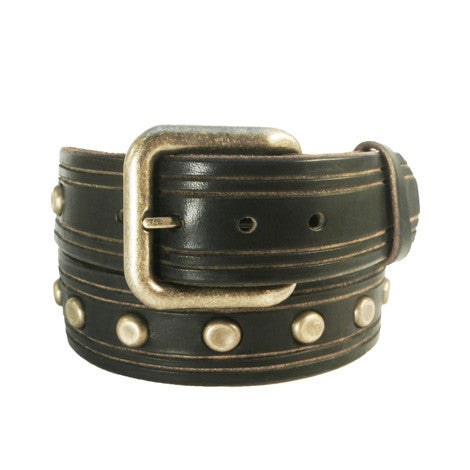 Hand-Carved Studs & Stripes Leather Belt