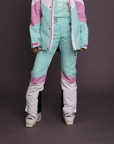 Womens Pastel Pink, White & Blue Ski Pants