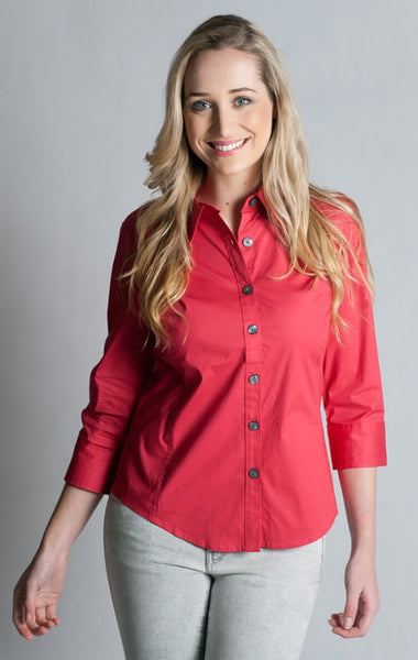fitted red shirt