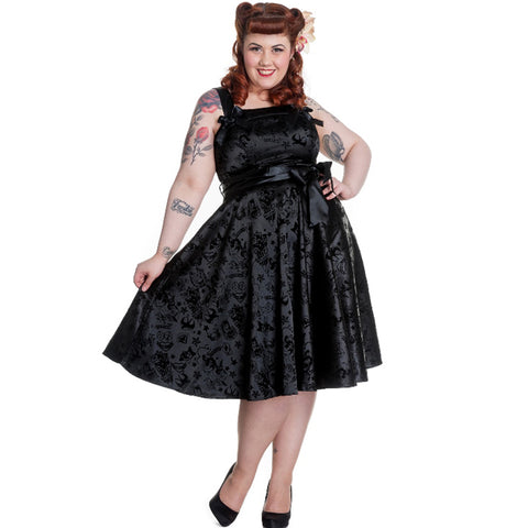 Gothic Rockabilly Steampunk Black Flocked Dress | Gothic Party Dress ...