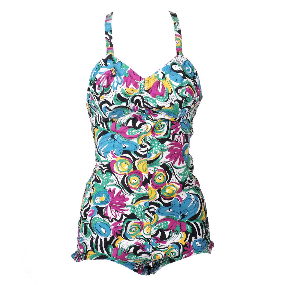 Vintage 40s Cotton Abstract-Print Swimsuit – THE WAY WE WORE