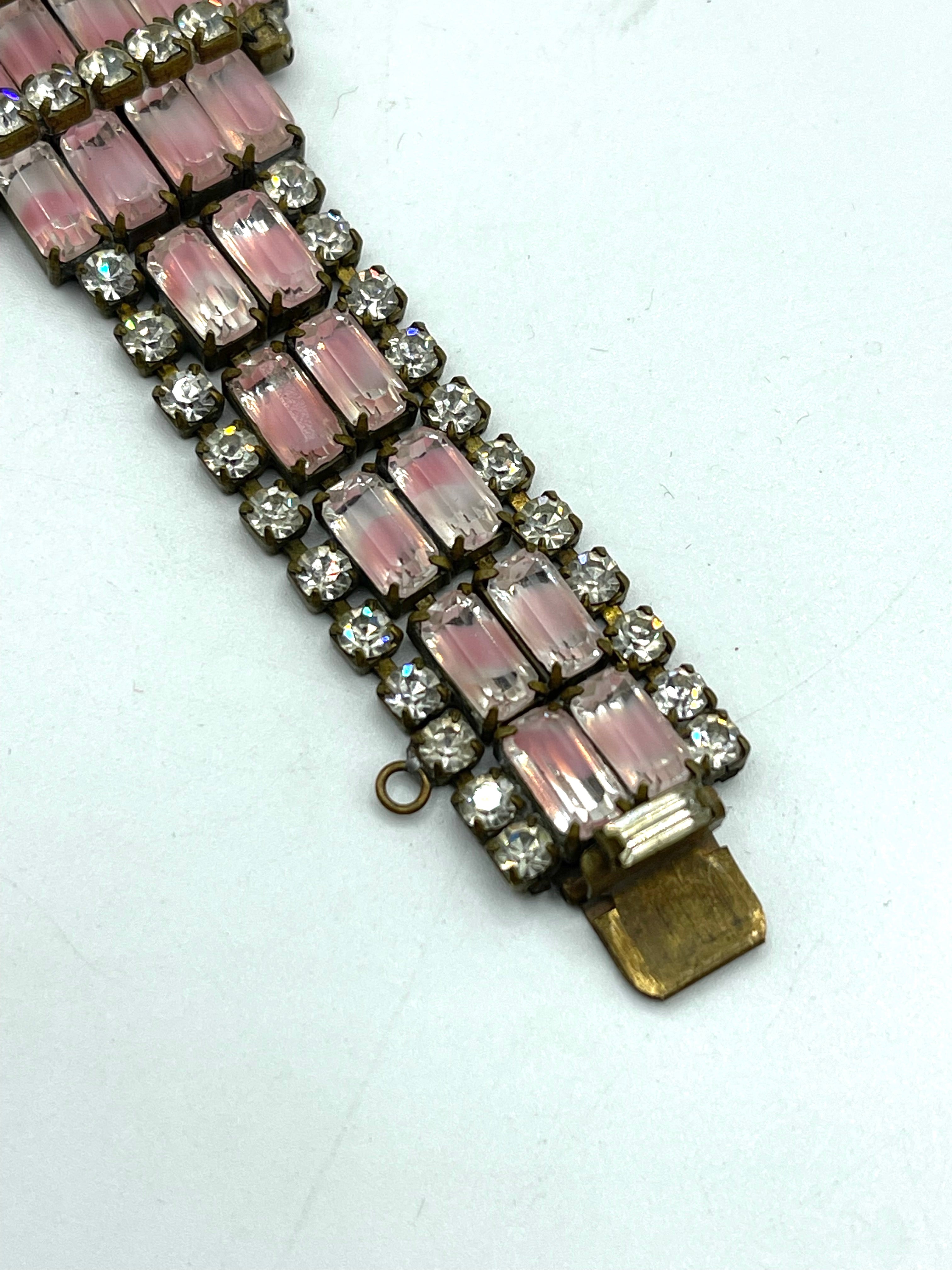 50s  Bracelet Rhinestone Glamour with Iridescent Pink Accent