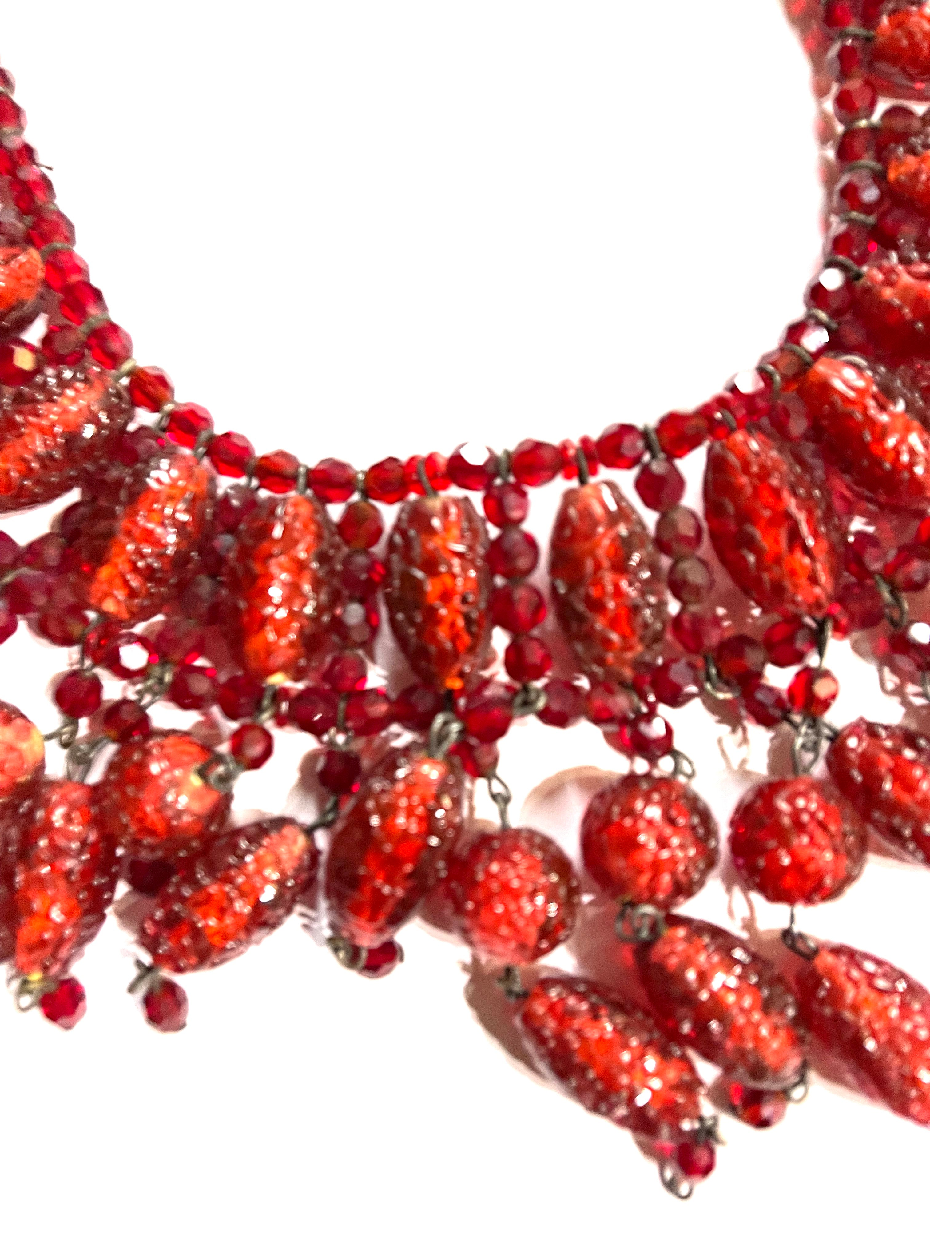 60s Ornate Red Venetian Glass Collar