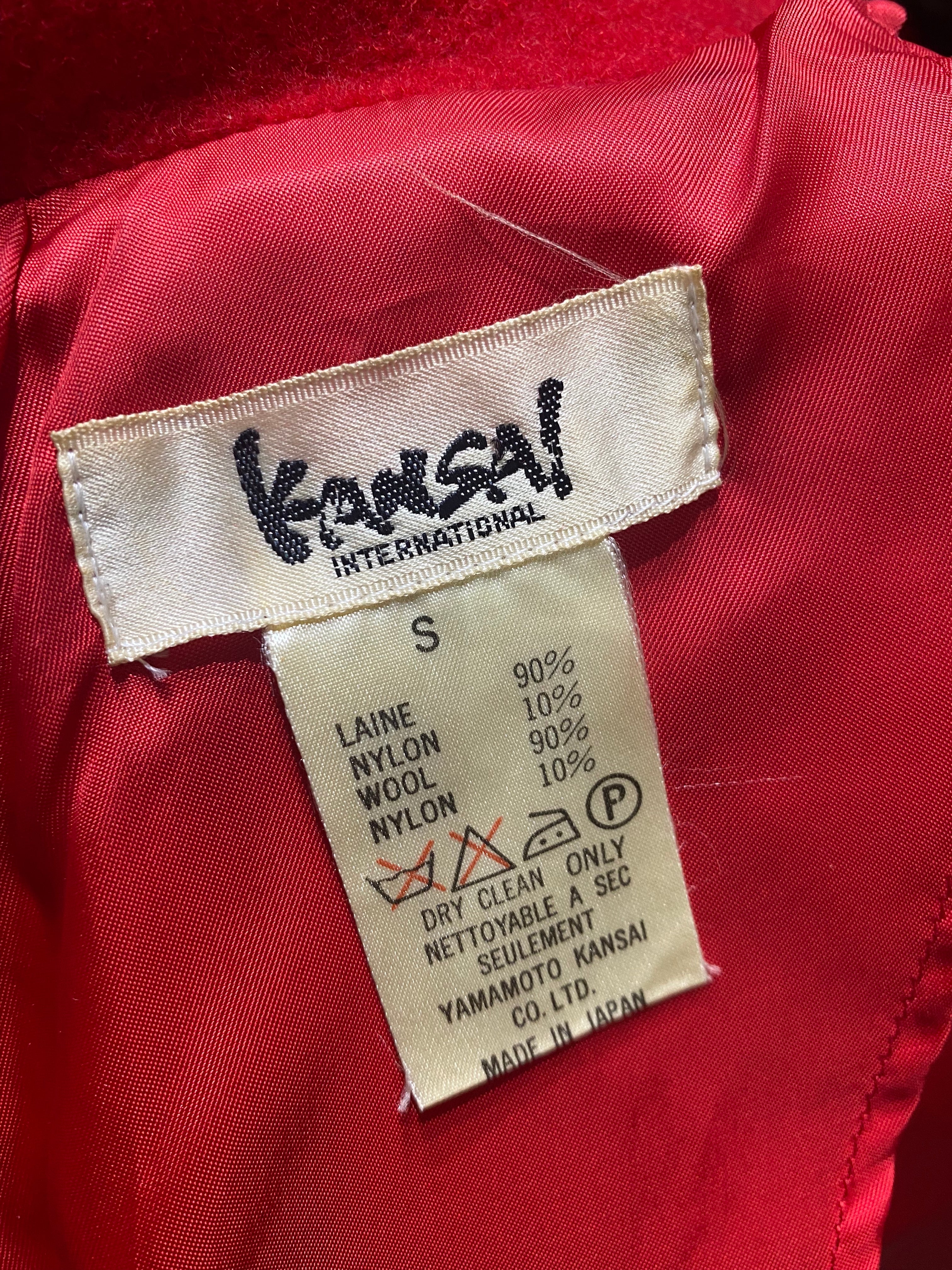 Kansai Yamamoto 80s Red Wool Pleated Coat