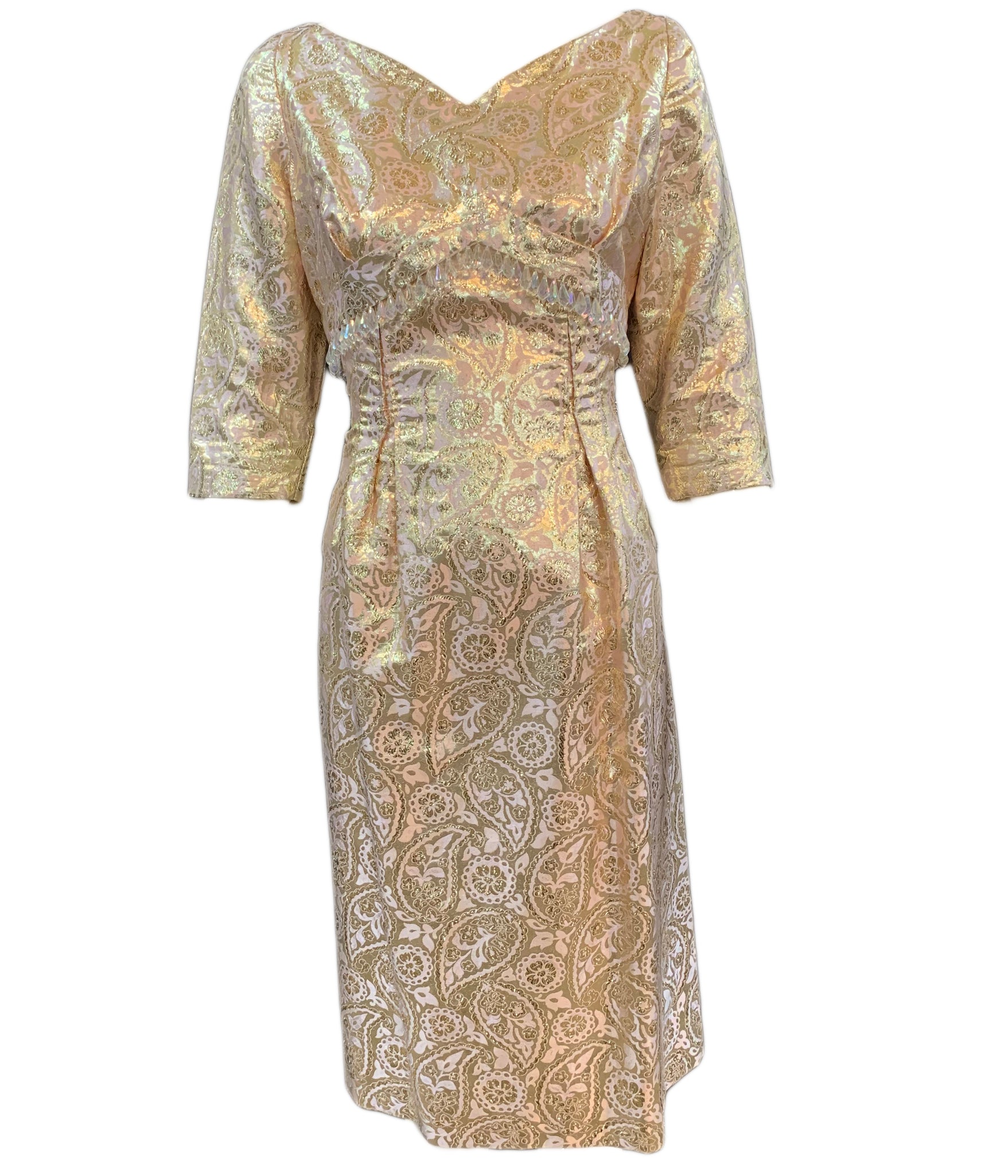 gold lame cocktail dress