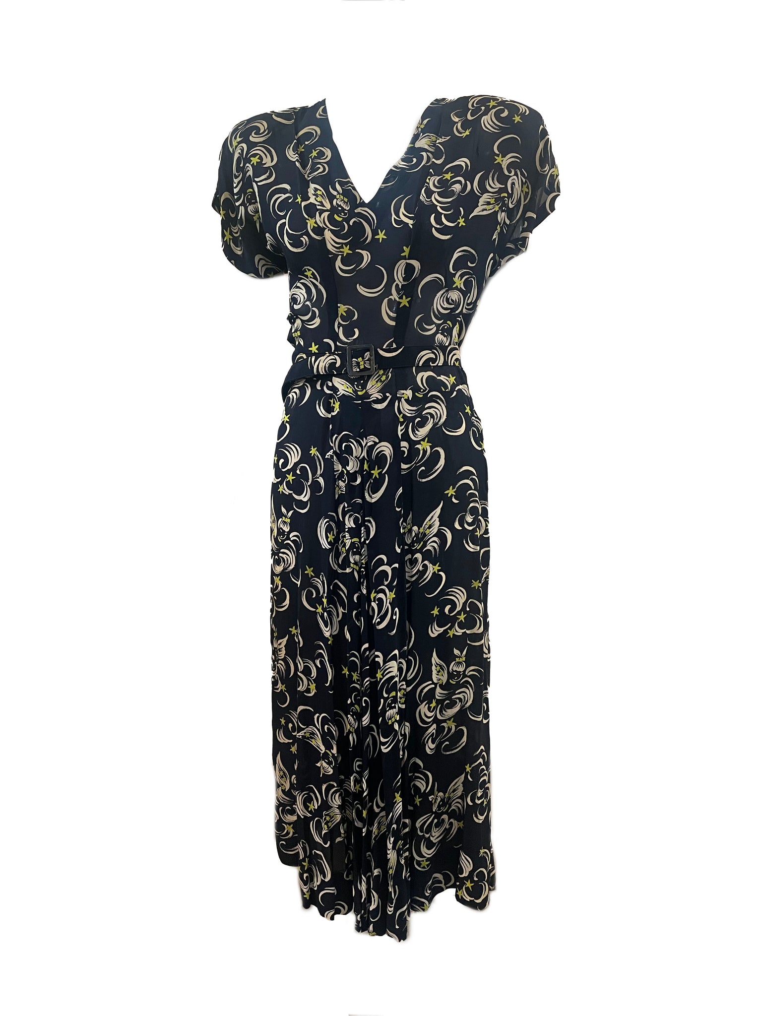 40s Rayon Print Dress with Angelic Celestial Faces – THE WAY WE WORE