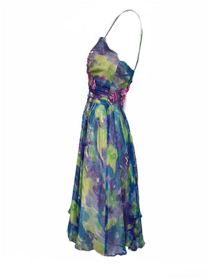 Will Steinman 60s Chiffon  Dress  Watercolor Floral SIDE 2 of 6
