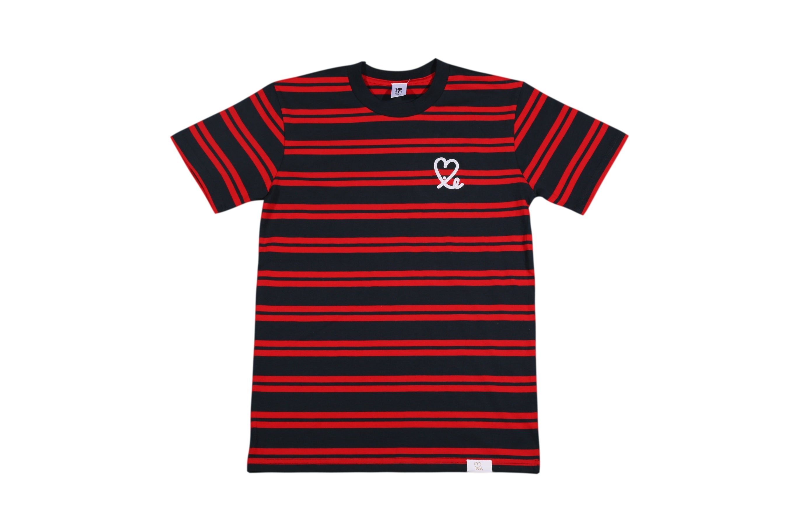 navy and red striped shirt