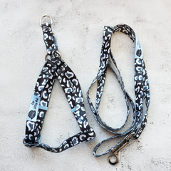 Trendy dog black & white leopard print harness and lead