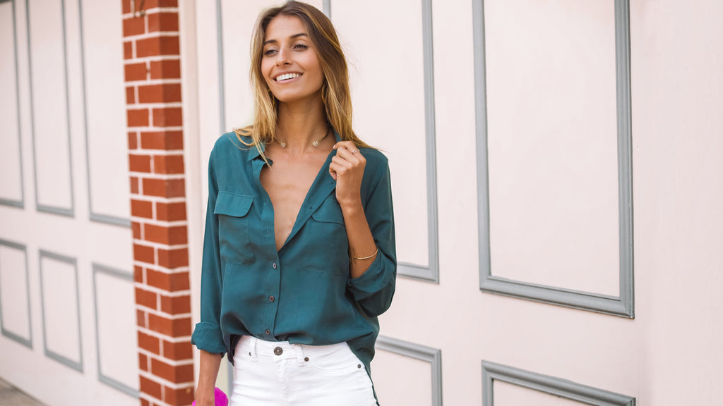 Camixa LETE Green Sand-washed Silk shirt for women