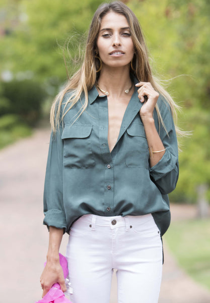 green silk shirt