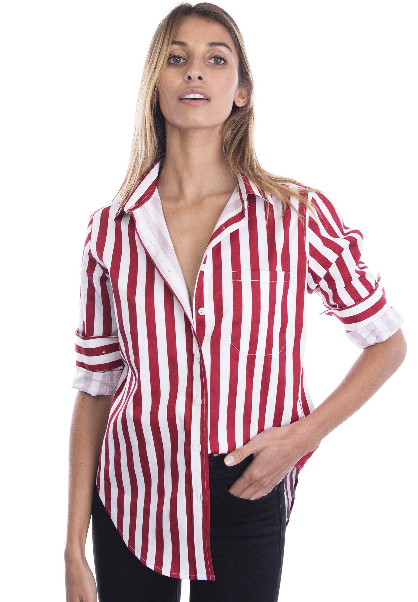 red and white blouse