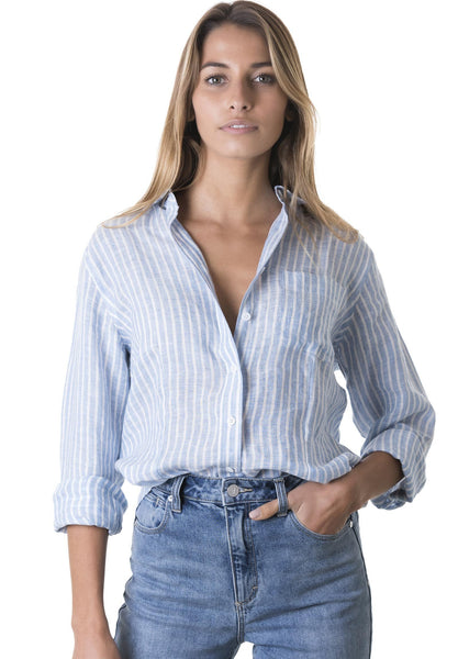 Rina Chambray, Striped Linen Shirt – CAMIXA