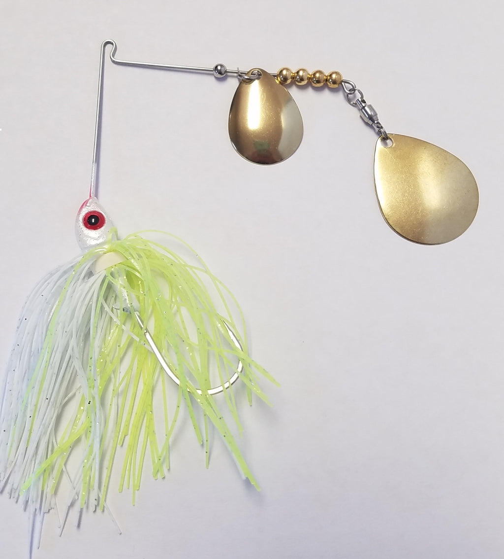 Char White w/Red & Gold Bass Spinnerbaits – Big Eye Spinnerbaits