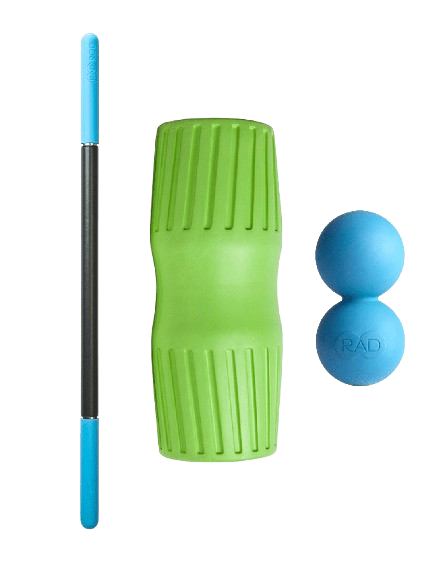 mobility starter pack, massage stick, foam roller and double massage ball