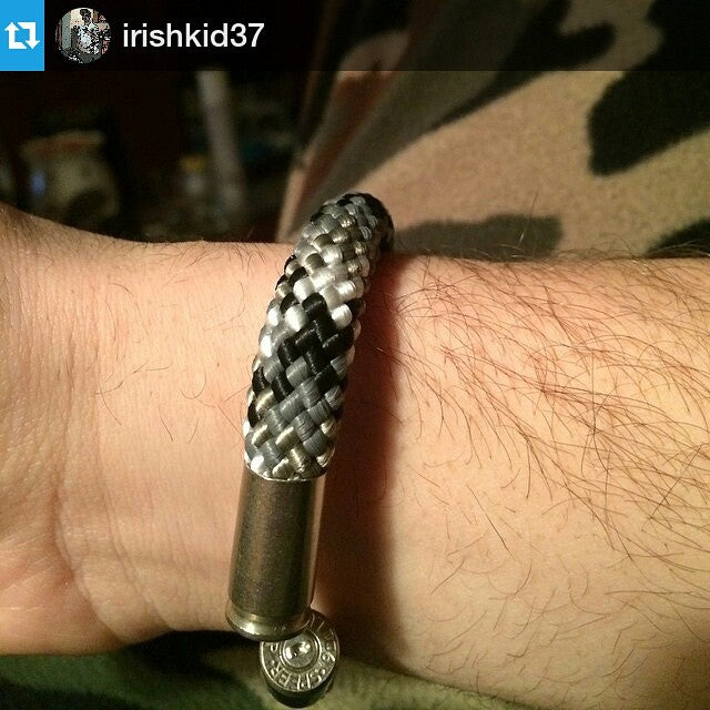 Nickel 9mm Shell Casings on a Urban Camo BearArms Bullet Bracelet