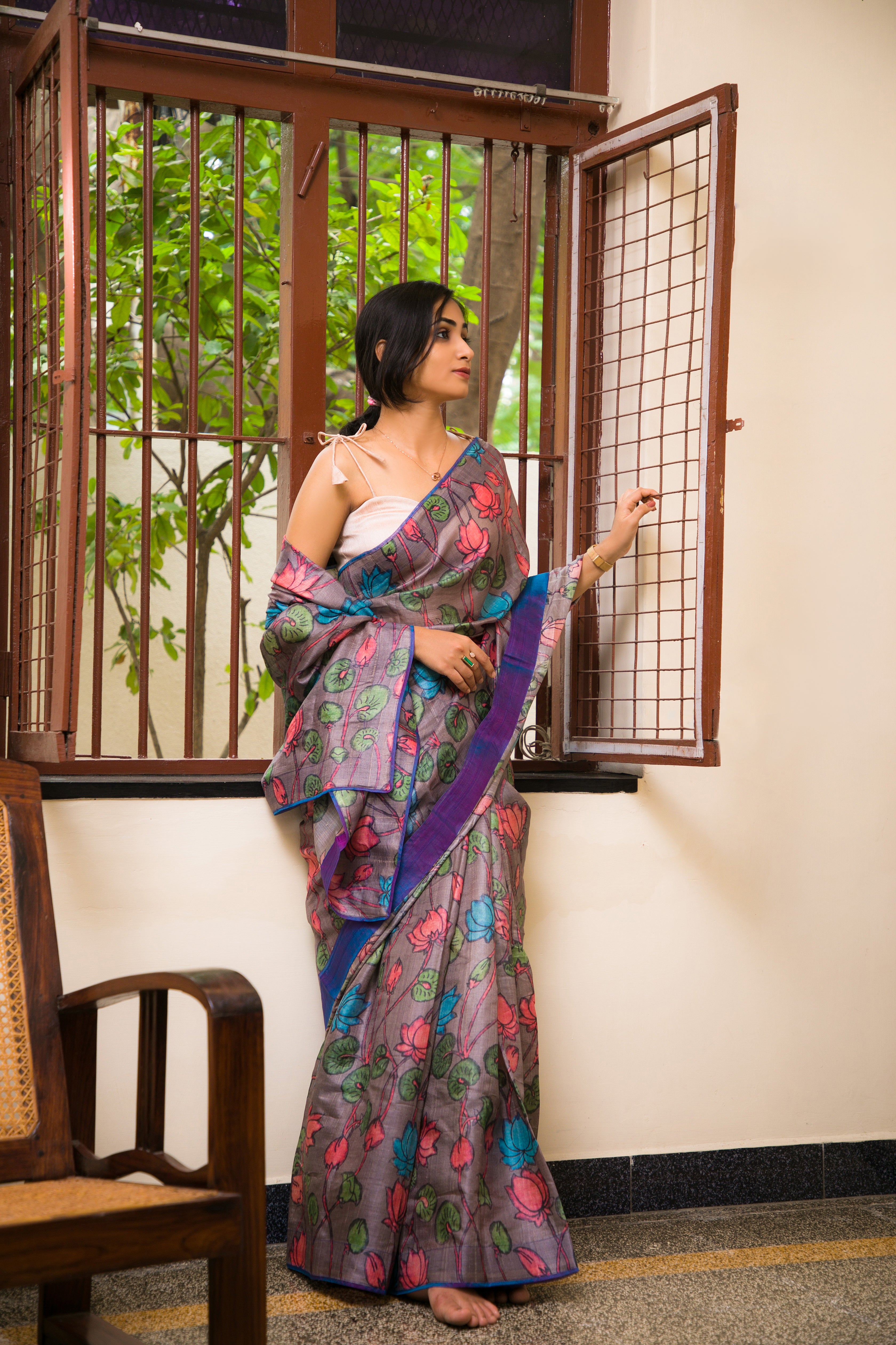 pen kalamkari tussar silk saree 