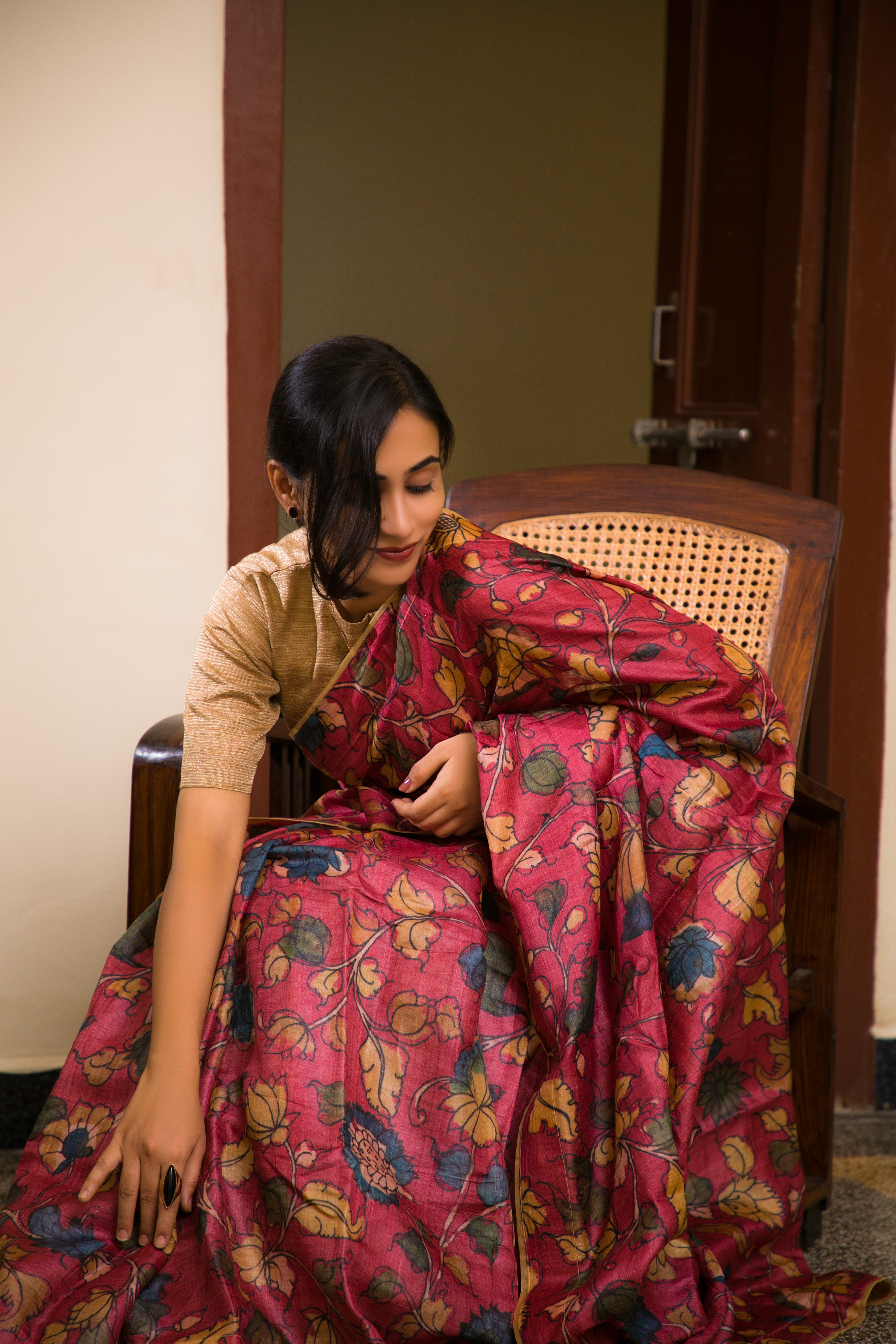 pen kalamkari tussar silk saree 