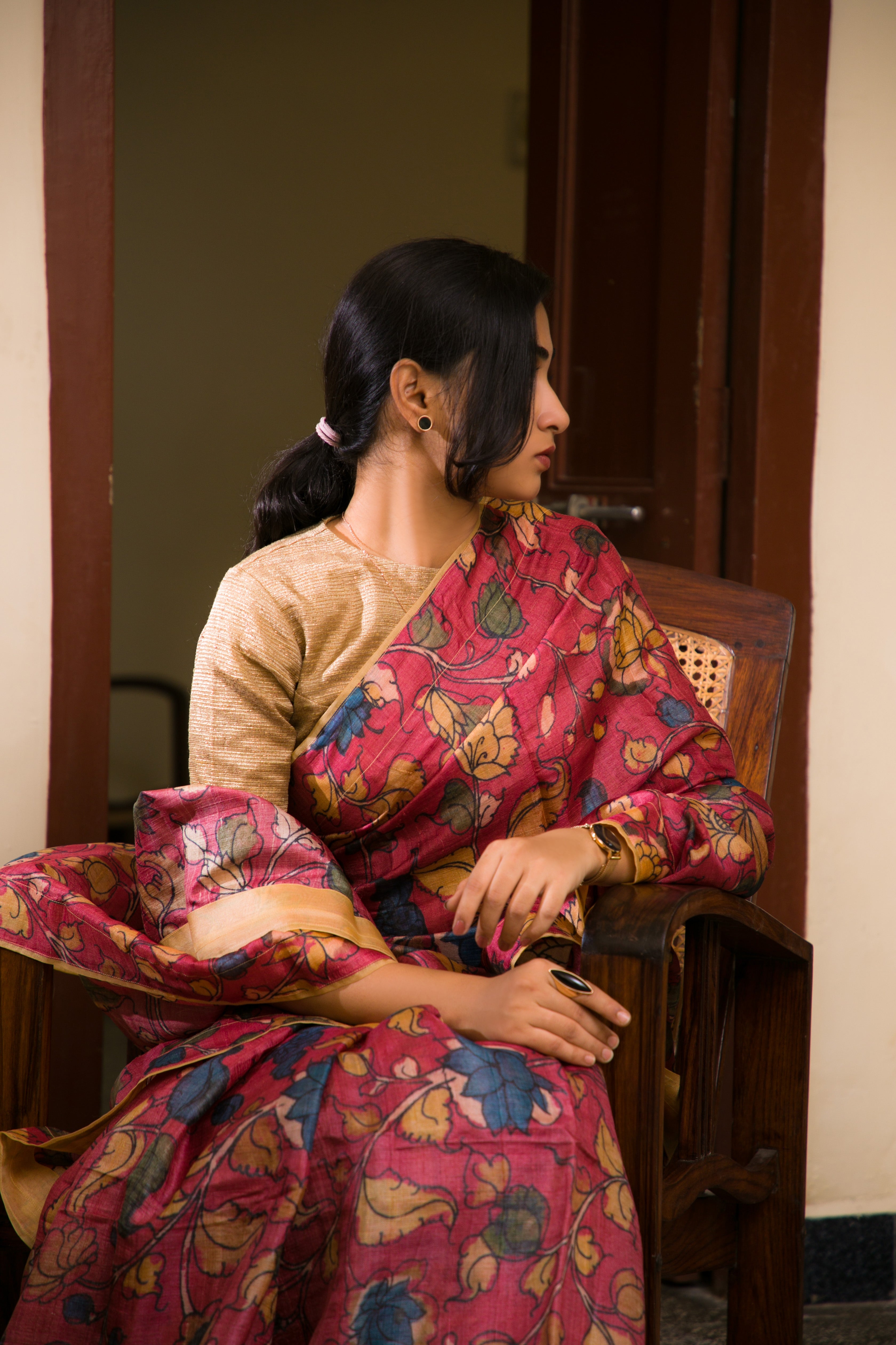 pen kalamkari tussar silk saree 