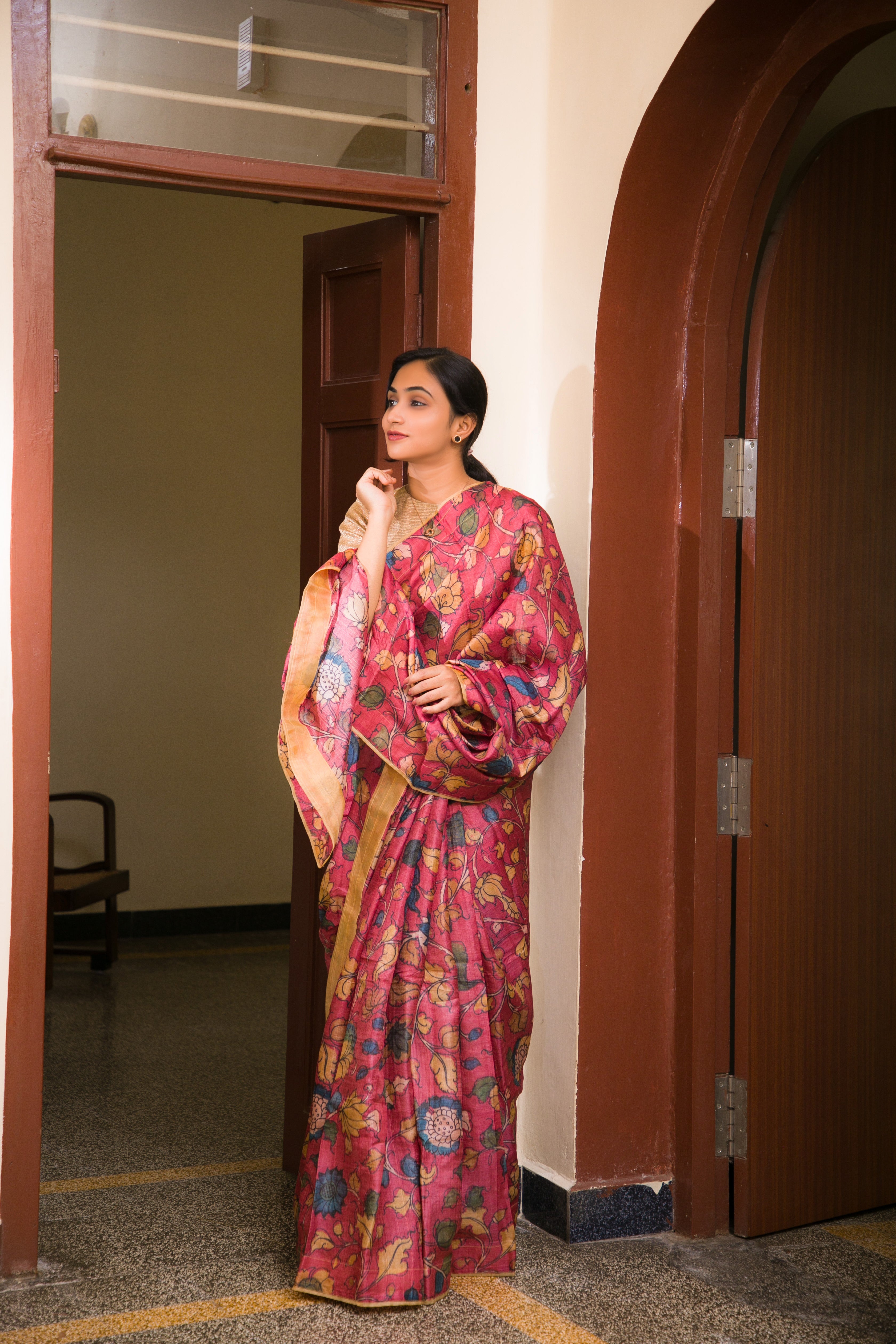 pen kalamkari tussar silk saree 